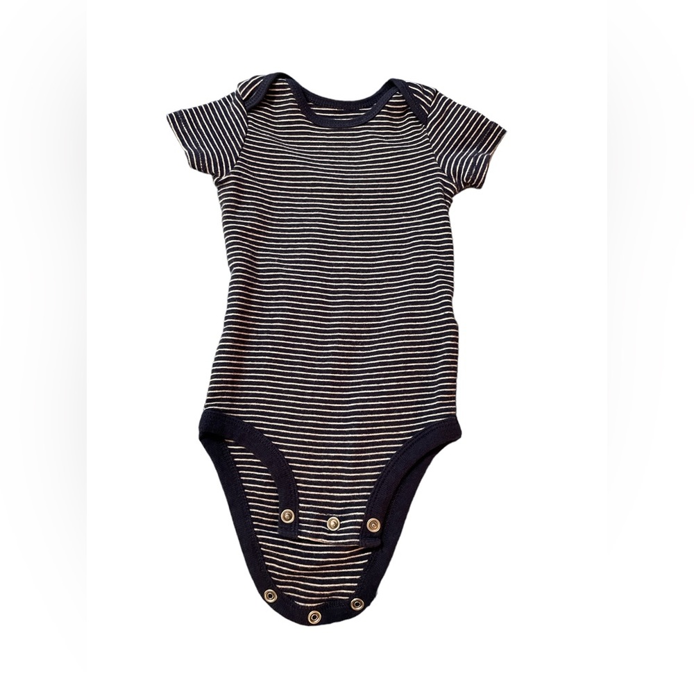 Carter six months navy blue and white striped short sleeve onesie